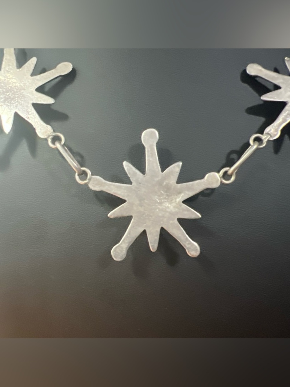 VTG c1950's Navajo Sterling Silver 3 Sand-cast Stars Bisbee Turquoise Necklace - Picture 8 of 10